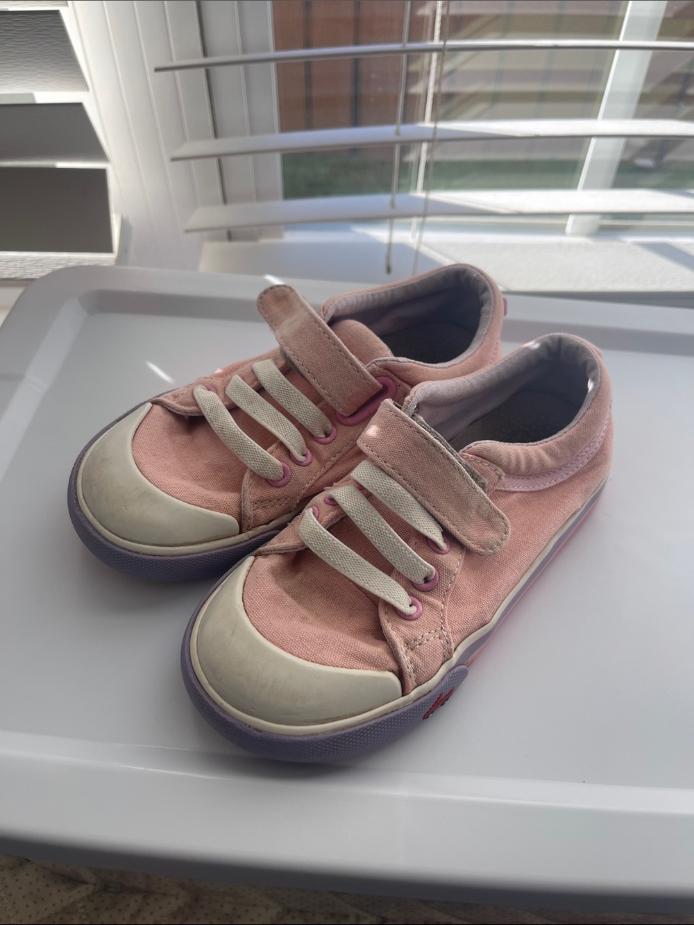 See Kai Run Pink Canvas Sneakers with Hook-and-Loop Strap